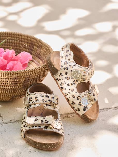 Printed Leather Sandals with Hook-&-Loop Strap for Babies printed beige 