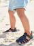 Closed Leather Sandals with Buckle for Babies brown+navy blue 