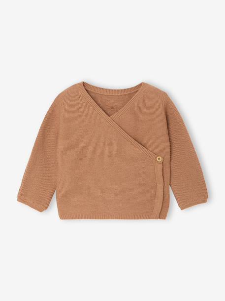 Wrap-Over Cardigan in Wool & Cotton for Babies cappuccino+marl beige+pale pink+sage green+white 