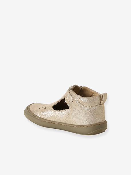 Soft Leather Pram Shoes for Babies, Designed for Crawling gold+rose 