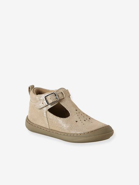 Soft Leather Pram Shoes for Babies, Designed for Crawling gold+rose 
