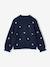 Long-sleeved round-neck jumper for girls ecru+navy blue+rose 