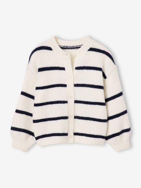 Long-sleeved knitted cardigan for girls ecru+lavender+sage green 