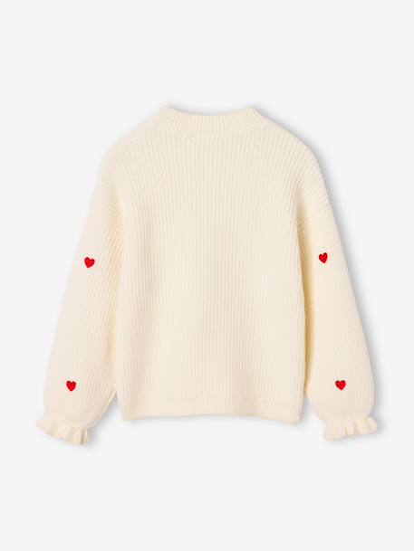 Long-sleeved round-neck jumper for girls ecru+navy blue+rose 