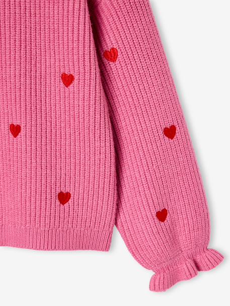 Long-sleeved round-neck jumper for girls ecru+navy blue+rose 