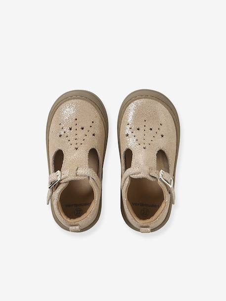 Soft Leather Pram Shoes for Babies, Designed for Crawling gold+rose 