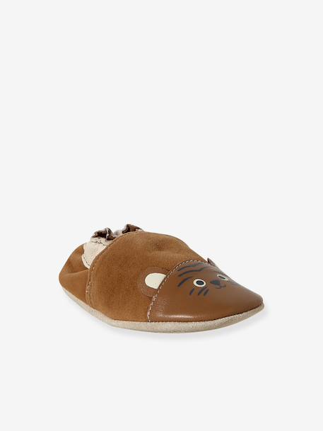 Elasticated leather baby slippers chocolate 