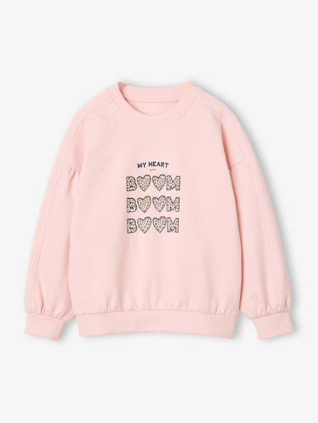 Sweatshirt with round neck for girls mauve+pale pink 