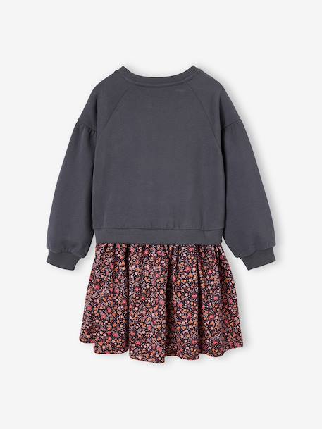 Dual Fabric Dress for Girls anthracite+ecru+mauve+sage green 