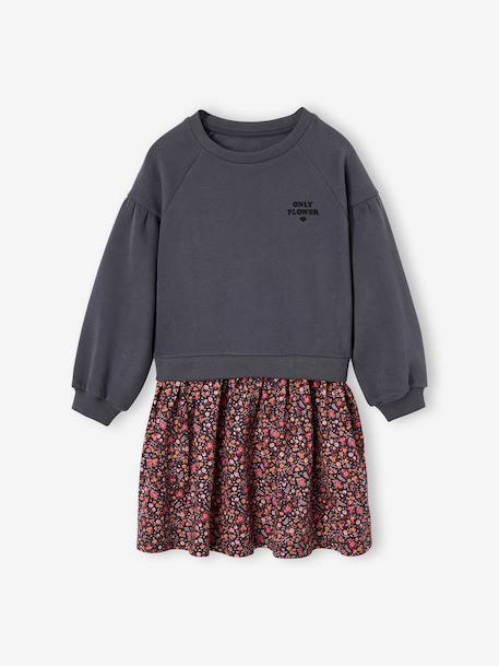 Dual Fabric Dress for Girls anthracite+ecru+mauve+sage green 