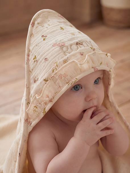 Bath cape and glove in cotton ecru 