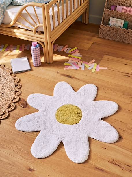 Bathroom Rug in Towelling, Flower WHITE LIGHT SOLID WITH DESIGN 