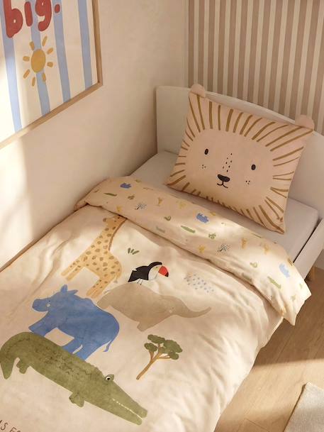 Children's bedding set with duvet cover and pillowcase, ANIMAL FRIENDS printed white 