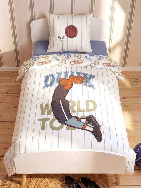 Duvet Cover & Pillowcase Set with Recycled Cotton, BASKETBALL ecru 
