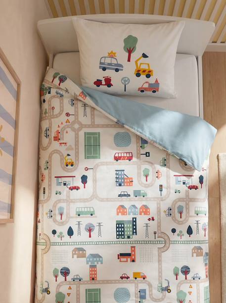 Magicouette CIRCUIT VOITURE bedding set, with recycled cotton printed white 