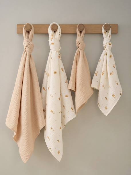 Pack of 4 muslin squares in cotton gauze printed white 