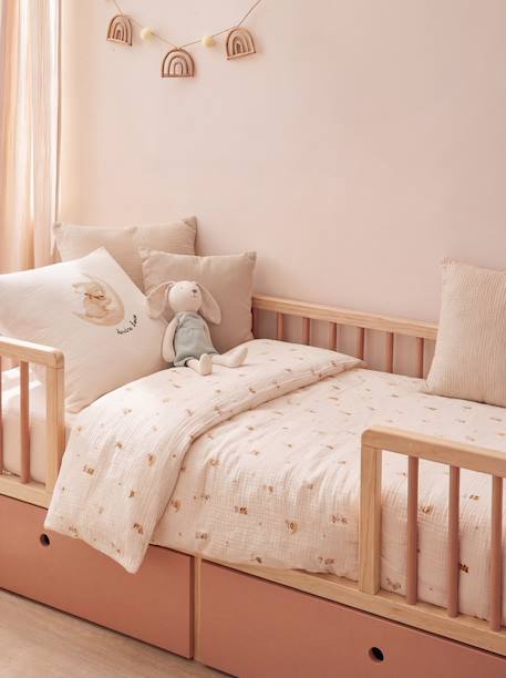 Baby's cotton muslin duvet cover bedding set printed white 