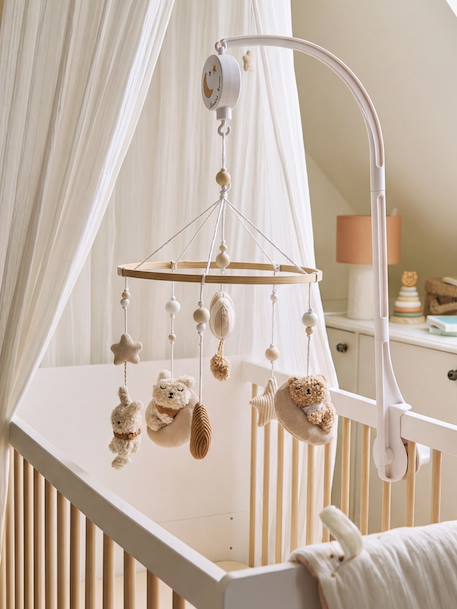 Musical mobile in fabric and velvet beige 