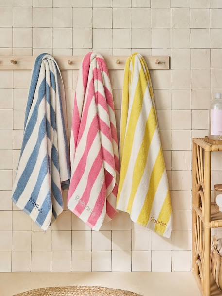 Striped Bath Towel with Recycled Cotton, Transat striped blue+striped pink+striped yellow 
