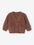 V-neck cardigan for babies in chunky knit chocolate+grey blue 