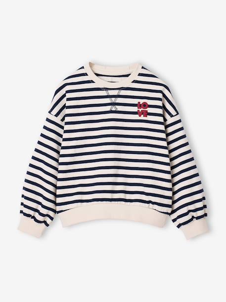 Long-sleeved sweatshirt for girls ecru+red 