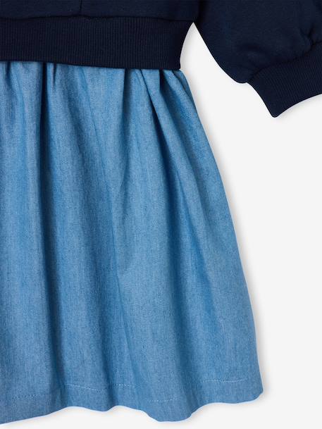 Long-sleeved dress for girls ecru+navy blue 