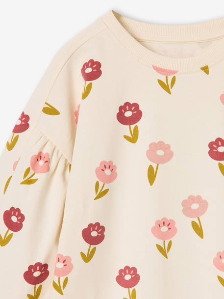 Short sweatshirt dress for girls ecru+olive 