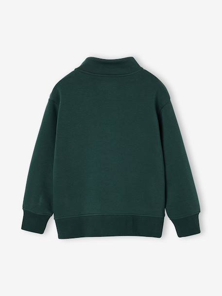 Zipped sweatshirt for boys with a trucker neck fir green+navy blue+red 