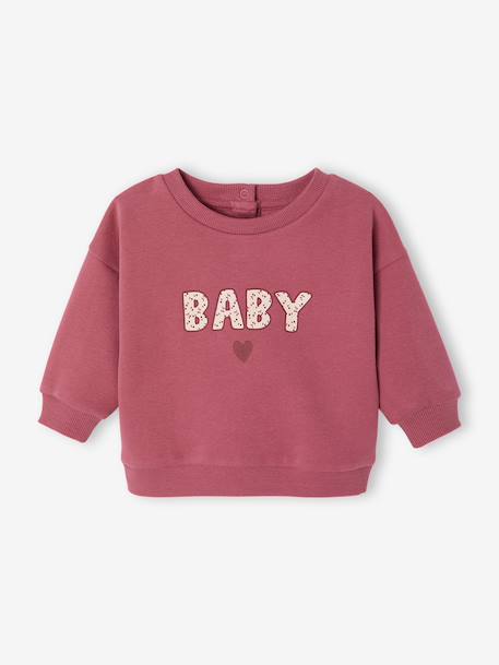 Baby sweatshirt with printed message raspberry pink+vanilla 