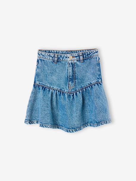 Frilled denim skirt for girls denim blue 