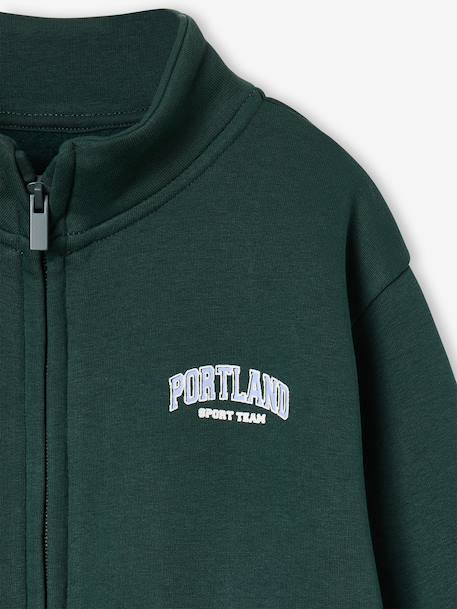 Zipped sweatshirt for boys with a trucker neck fir green+navy blue+red 