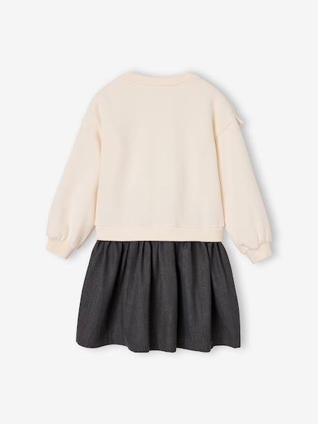 Long-sleeved dress for girls ecru+navy blue 