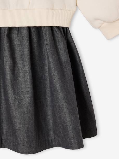 Long-sleeved dress for girls ecru+navy blue 