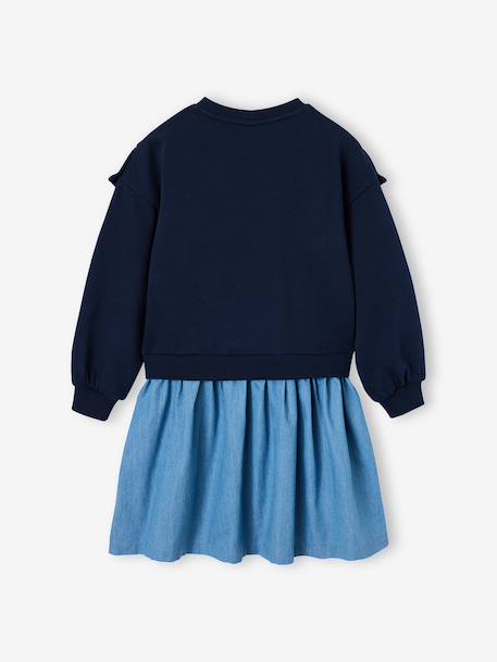 Long-sleeved dress for girls ecru+navy blue 