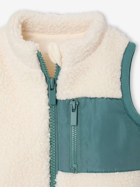 Sherpa sleeveless cardigan for babies ecru+taupe 