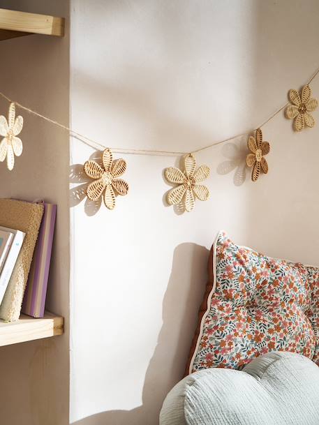 Rattan flower garland beige 