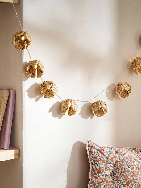 Woven rattan flower string lights beige 