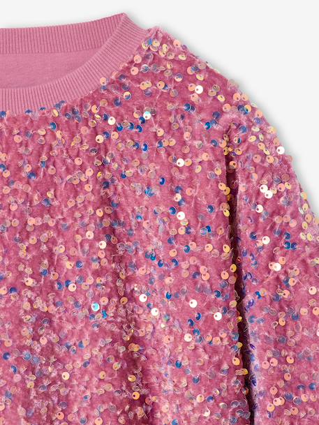 Sequinned Sweatshirt for Girls mauve+turquoise 