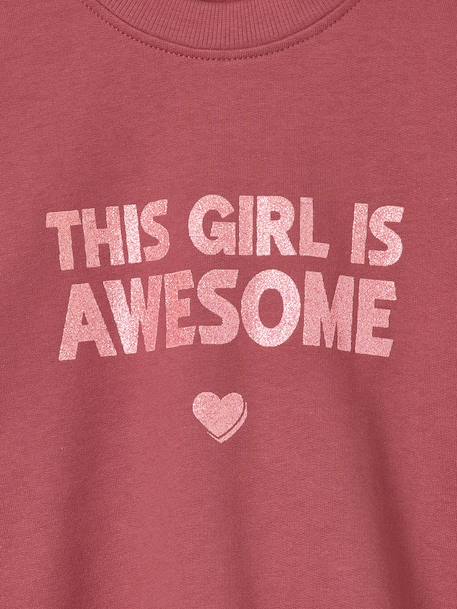 Sweatshirt with round neck for girls mauve+pale pink 
