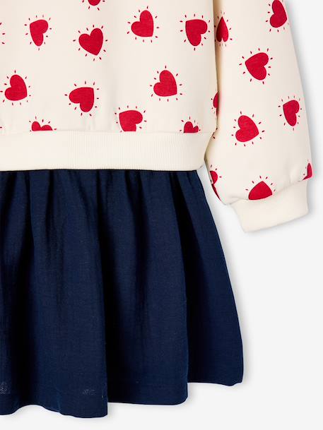 2-in-1-Effect Dress in Dual Fabric anthracite+navy blue+red 