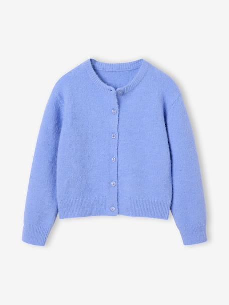 Button-through cardigan with long sleeves for girls blue+bordeaux red+rose 
