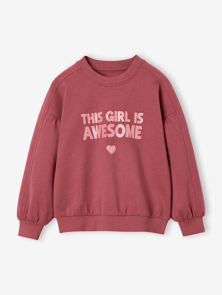 Sweatshirt with round neck for girls mauve+pale pink 