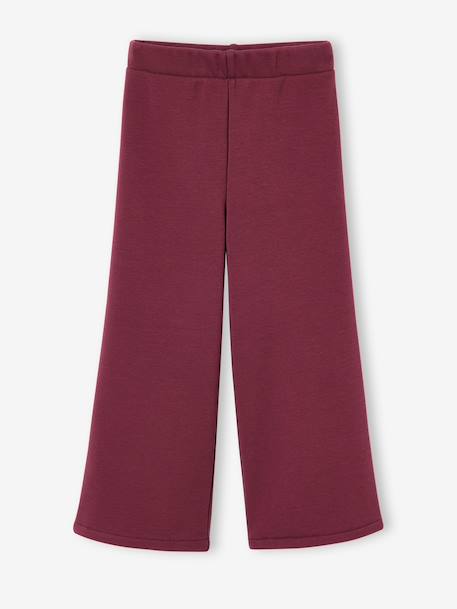 Girls' wide leggings lined with fleece knit emerald green+navy blue+plum 