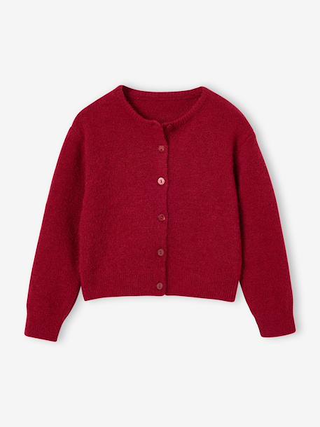 Button-through cardigan with long sleeves for girls blue+bordeaux red+rose 