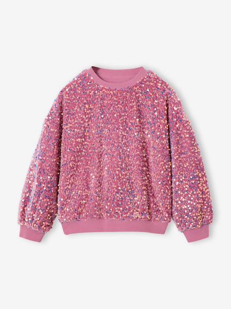 Sequinned Sweatshirt for Girls mauve+turquoise 