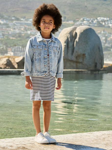 Denim Jacket for Girls light blue+medium blue 