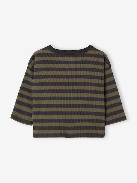 Long-sleeved striped T-shirt for baby cappuccino+khaki 