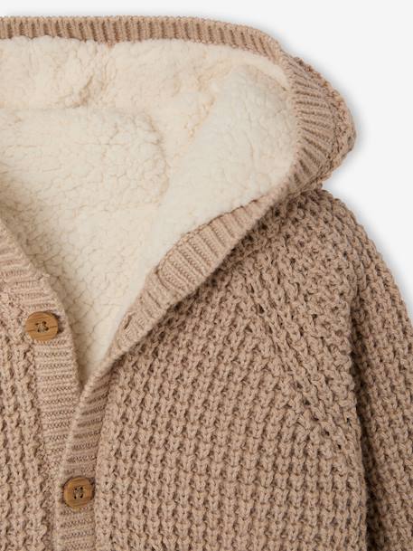 Baby hooded knitted cardigan marl beige 