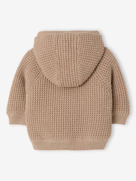 Baby hooded knitted cardigan marl beige 