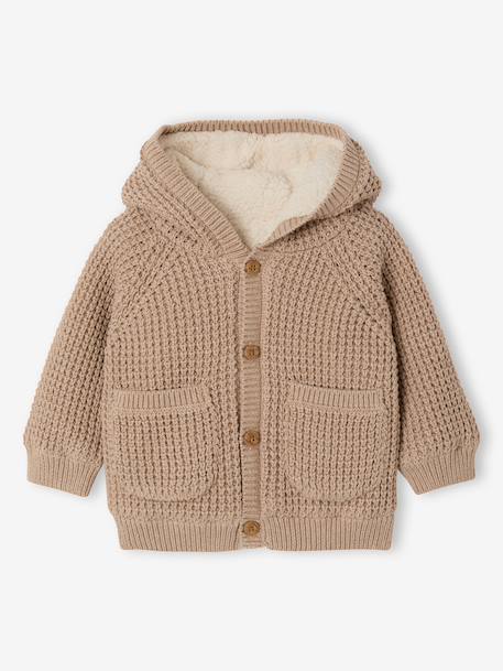 Baby hooded knitted cardigan marl beige 